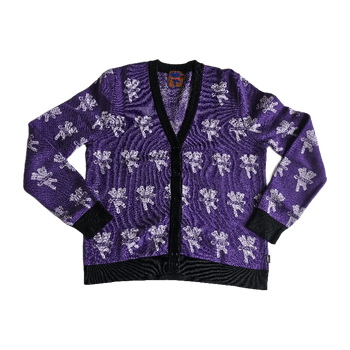 Purple logo knit cardigan