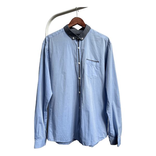 Blue cotton button-down shirt
