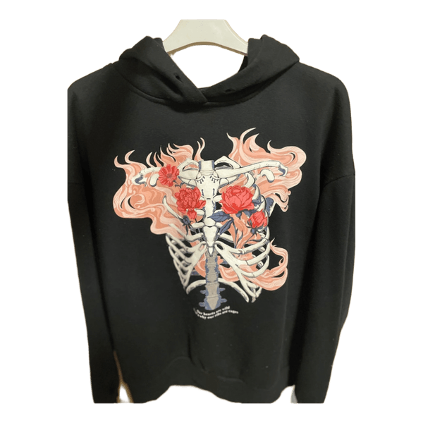 Black skeleton floral hoodie