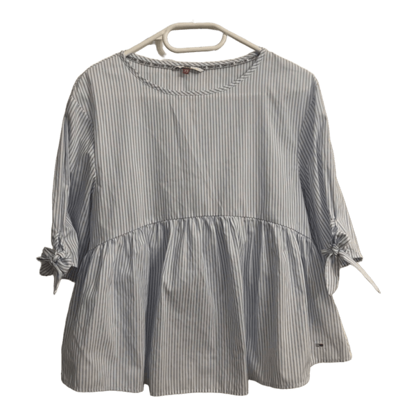 Blue striped peplum blouse