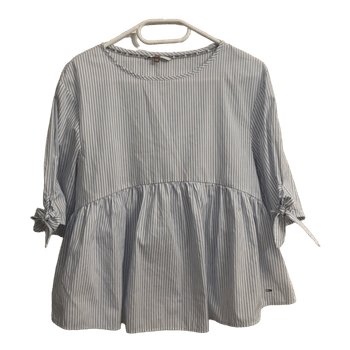 Blue striped peplum blouse