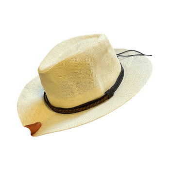 beige kesähattu ruskealla nauhalla