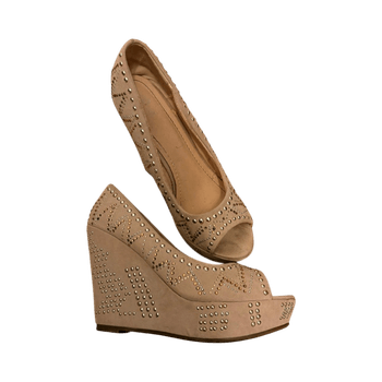 Beige studded wedge heels