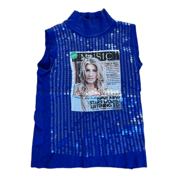 Blue sequin graphic top