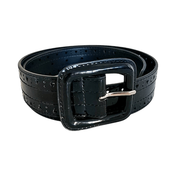 Black patent belt with heart cutouts