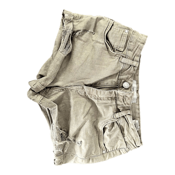 Beige distressed denim shorts