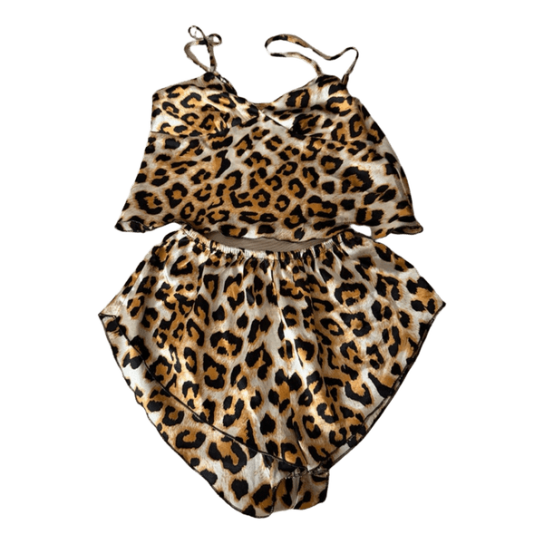 Leopardmønstret natsæt i satin