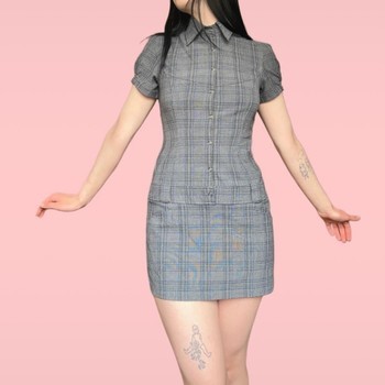 Grey plaid mini dress