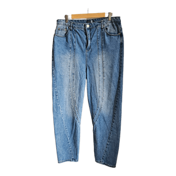 Boohoo Blue High Waist Balloon Jeans UK16 EU44 Curved Seam Light Wash