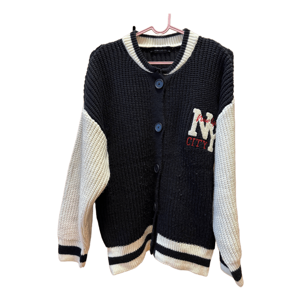 Black white knit cardigan XS
