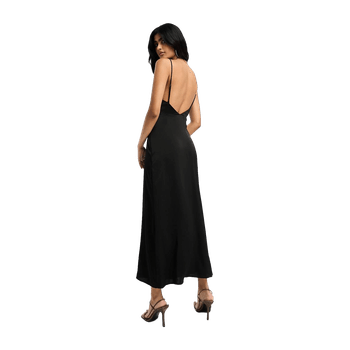 Black satin cowl neck maxi dress