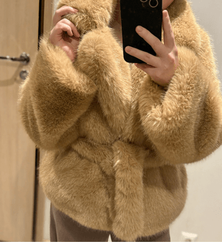 Beige faux fur jacket