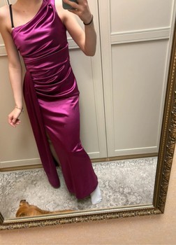 Purple satin long prom dress