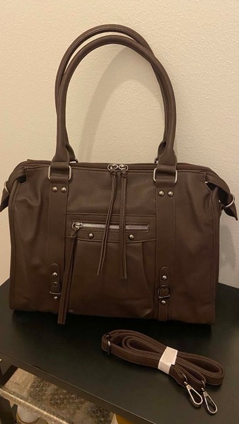 Brown faux leather handbag