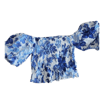 Blue floral puff-sleeve top