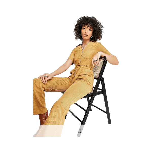 Tan cord short sleeve jumpsuit