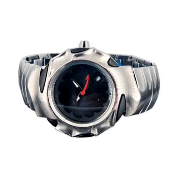 Y2K Retro Stainless Steel Blade Style Watch Black Dial