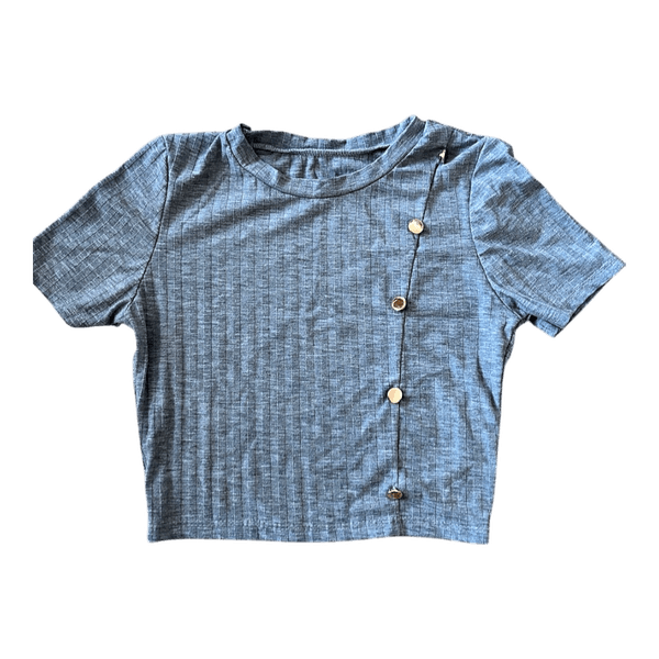 Grey ribbed short-sleeved crop top
