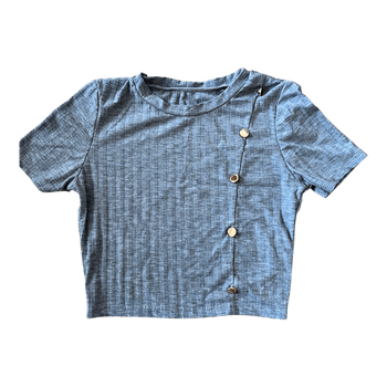 Grey ribbed short-sleeved crop top