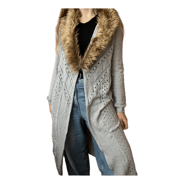 Grey knitted long cardigan with faux fur avant garde cute coquette Japan style