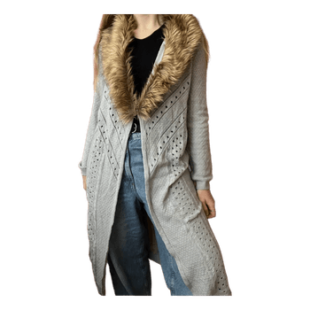 Grey knitted long cardigan with faux fur avant garde cute coquette Japan style