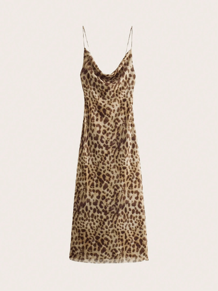 Leopard print mesh dress