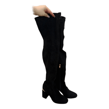 Black suede over-the-knee boots