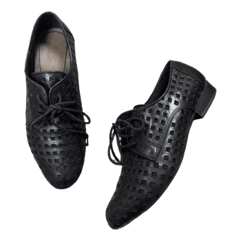 Black leather lace-up shoes