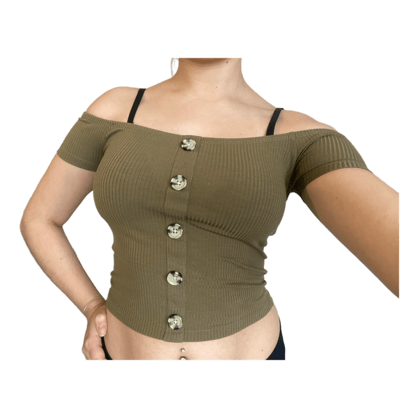 Olive button front top