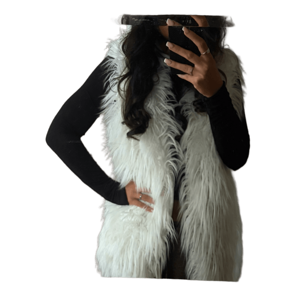 White faux fur vest