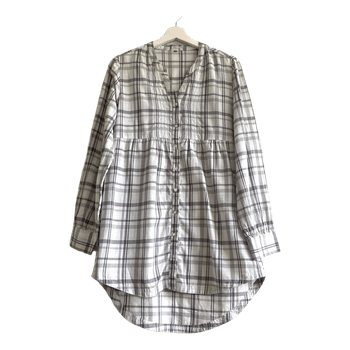 Soyaconcept Women’s Plaid Tunic Blouse M Grey White 100% Cotton Longline