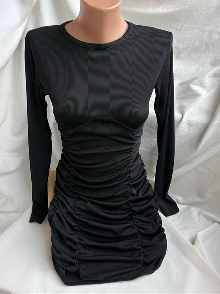 Black ruched mini dress