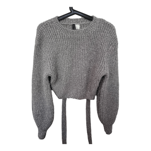 Grey metallic tie-back sweater