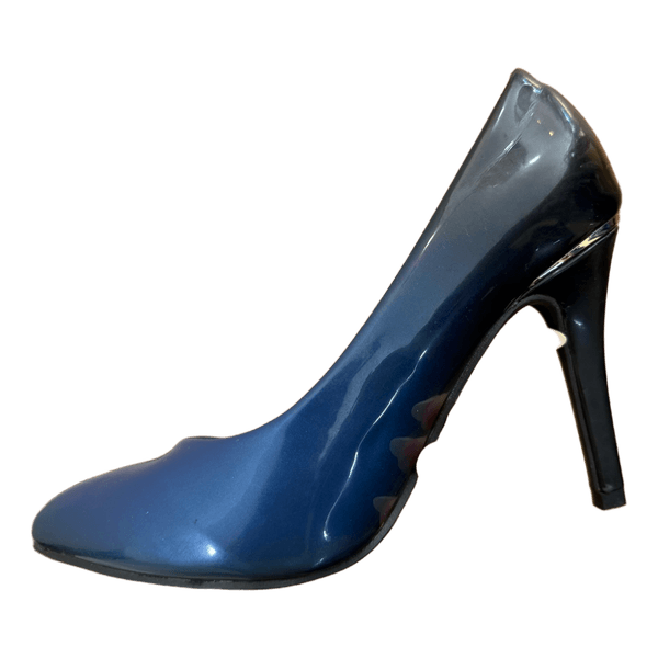 Blue patent leather heels