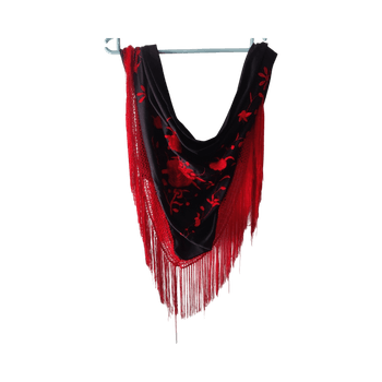 Mustavalkoinen huivi hapsuilla