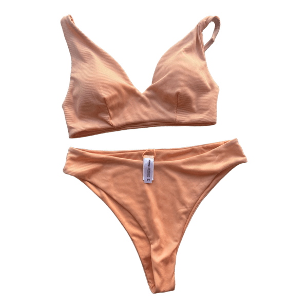 Peach ribbed bikini set