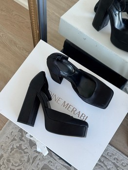 Black satin platform heels