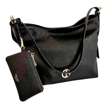 Elegant Black Shoulder & Crossbody Bag – Comes with Matching Mini Wallet