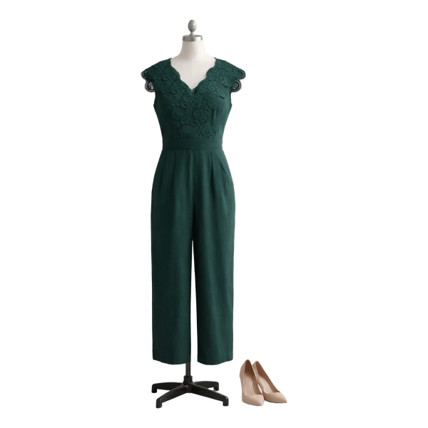 Elegant dark green jumpsuit with short sleeves