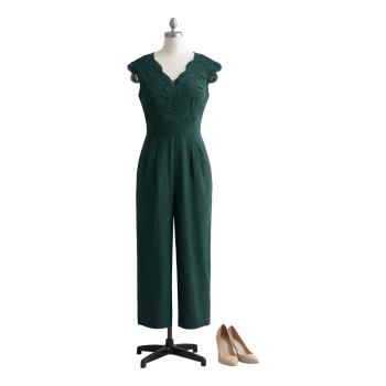 Elegant dark green jumpsuit with short sleeves
