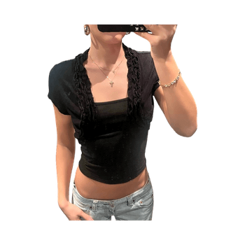Black fitted short sleeve top