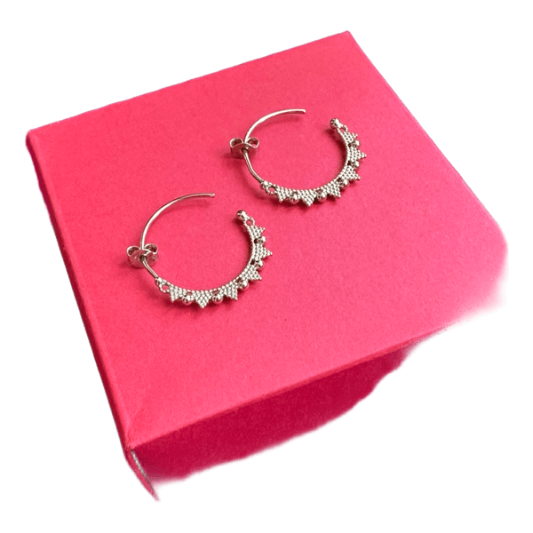 Boho Beaded Crown Hoop Earrings ✨ Gold Tone Half Hoop Studs