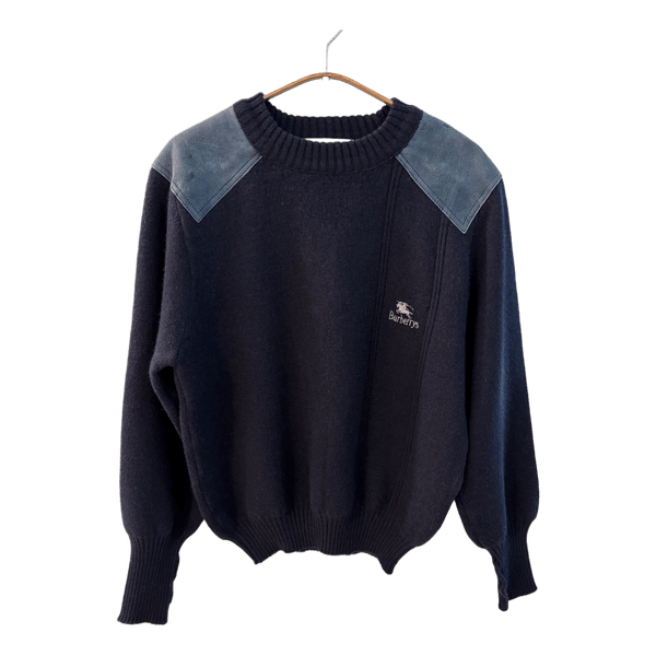 Vintage Burberrys wool jumper in dark navy, made in England / United Kingdom.