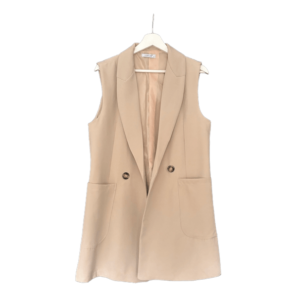 Beige sleeveless blazer vest