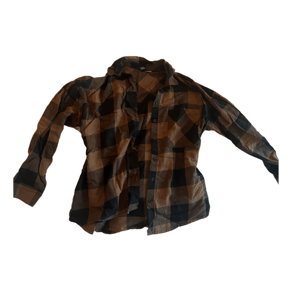 Brown plaid button-up shirt