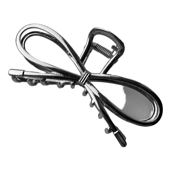 Silver bow hair claw clip