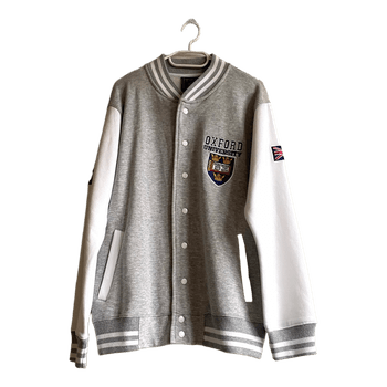 Oxford University Varsity Jacket Preppy Ivy League College Grey White NEW w/ Tags