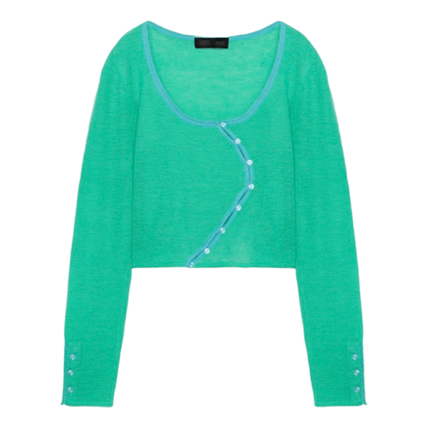 Grøn strikket cardigan., Aldrig brugt.
