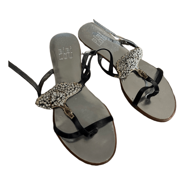 Black crystal sandals