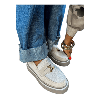 Beige teddy bear loafers